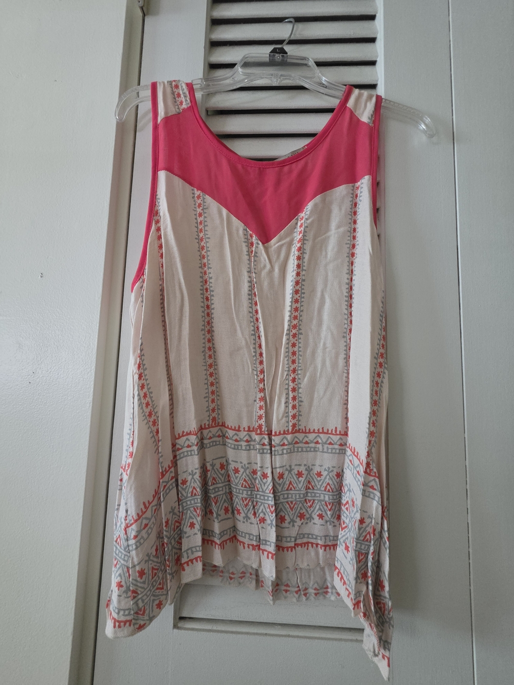 Papaya Coral Yoke Embroidered Cream Tank Top